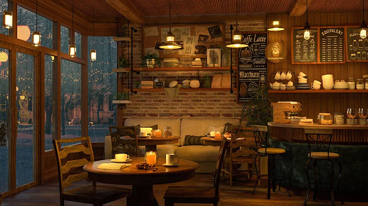 Interior de una cafetería con madera, luces cálidas y pizarras de menú